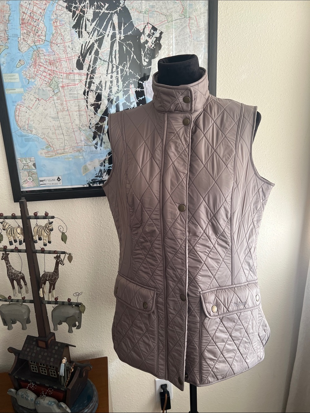 Barbour Wray Gilet Vest Quilted Khaki Quilted Fleece Lined Women's 12 - Picture 2 of 10